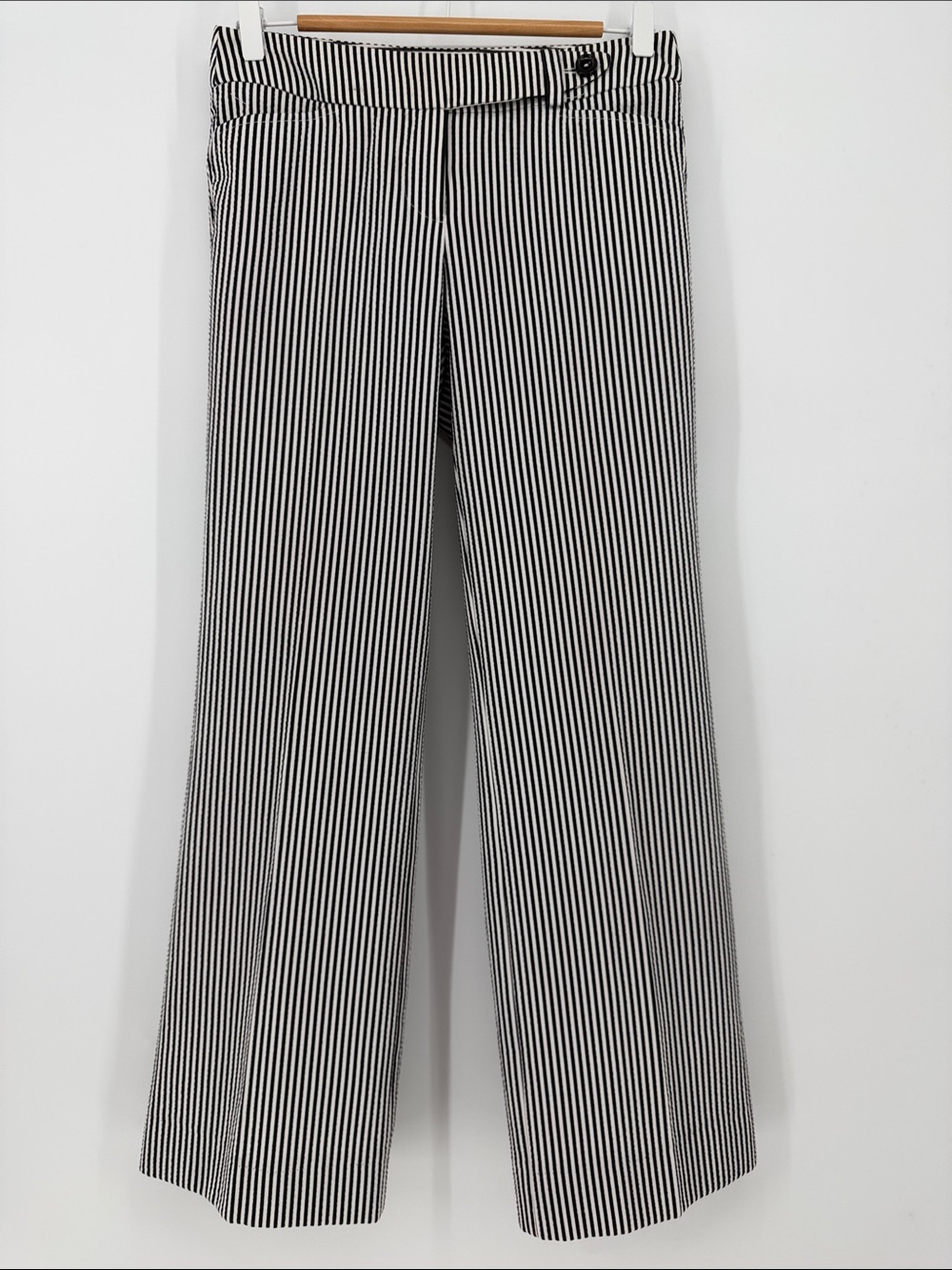 Trina Turk Black White Striped Wide Leg Pants‎ Size 2 Mod Retro Stretch